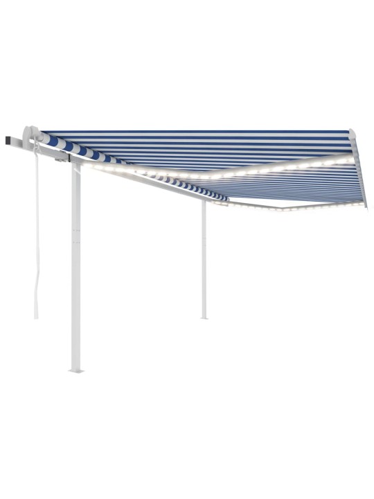 Izvelkama markīze ar led un vēja sensoru, 4,5x3m, zila ar baltu