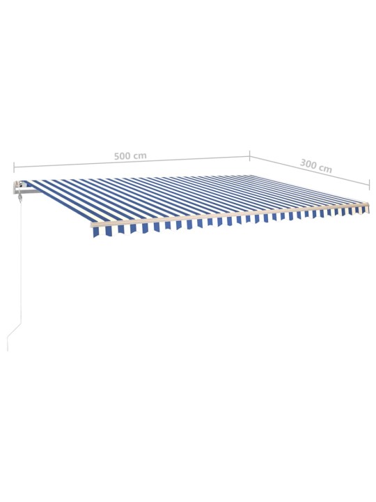 Izvelkama markīze ar led, 5x3 m, manuāla, zili balta