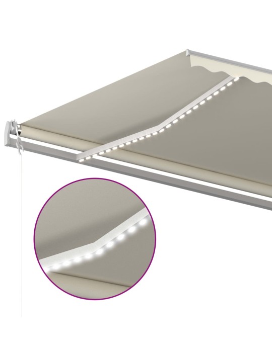 Izvelkama markīze ar LED, 5x3 m, manuāla, krēmkrāsas