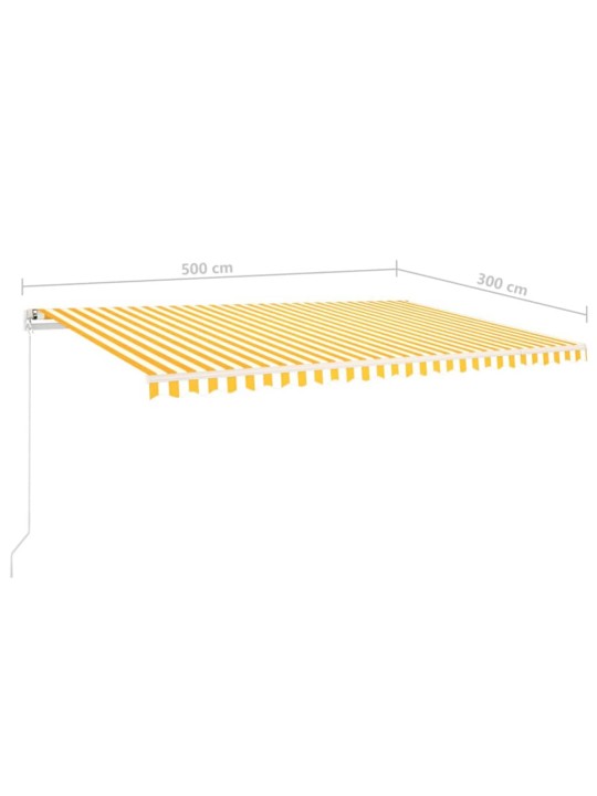 Izvelkama markīze ar led, 5x3 m, manuāla, dzelteni balta