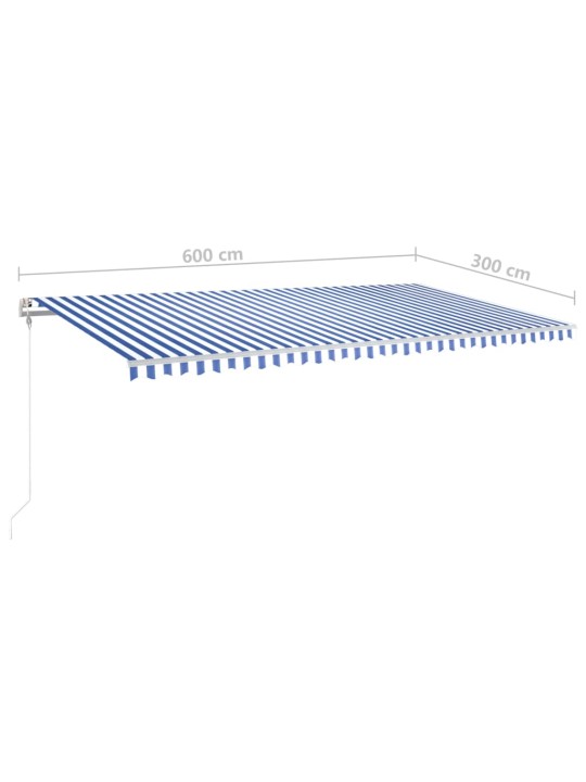 Izvelkama markīze ar led, 6x3 m, manuāla, zili balta
