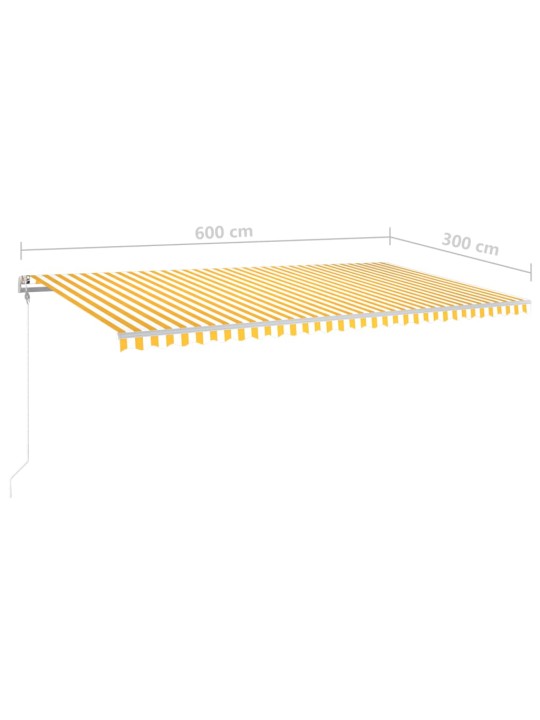 Izvelkama markīze ar led, 6x3 m, manuāla, dzeltena un balta