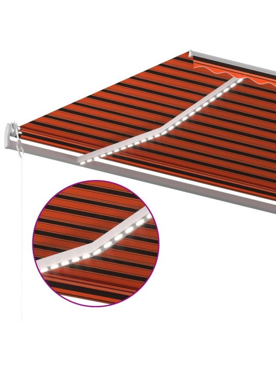 Izvelkama markīze ar led, 6x3 m, manuāla, oranža un brūna