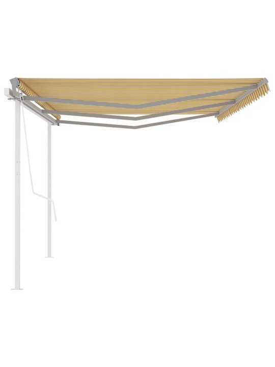 Izvelkama markīze ar stabiem, 6x3 m, automātiska, dzeltenbalta