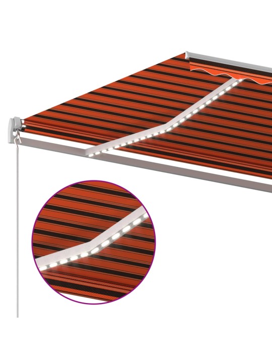 Izvelkama markīze ar led un vēja sensoru, 6x3 m, oranži brūna