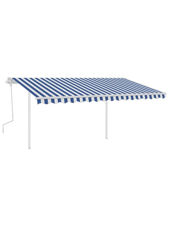 Izvelkama markīze ar kātiem, 4x3,5 m, manuāla, zili balta