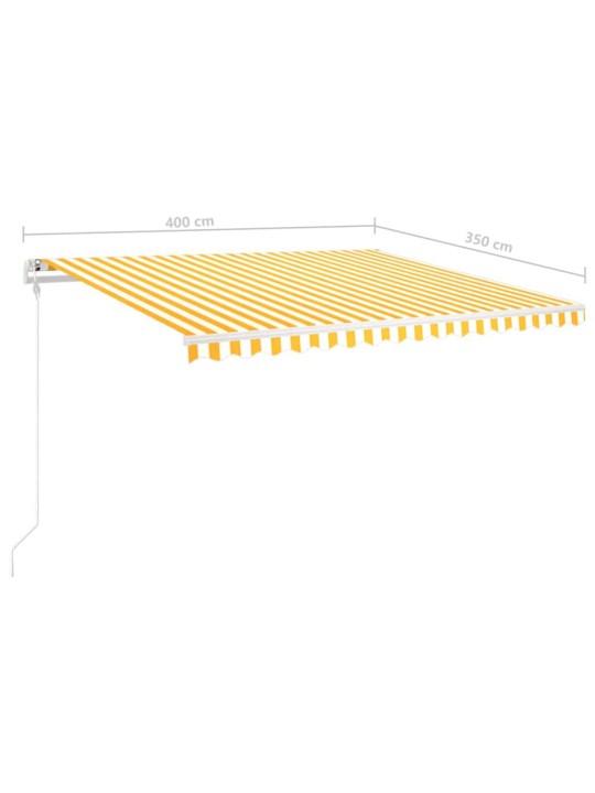 Izvelkama markīze ar kātiem, 4x3,5 m, manuāla, dzelteni balta