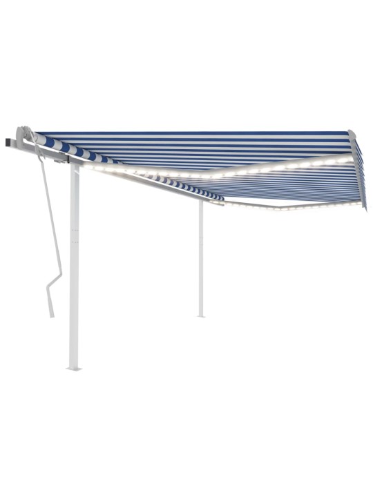 Izvelkama markīze ar led, 4x3,5 m, manuāla, zili balta