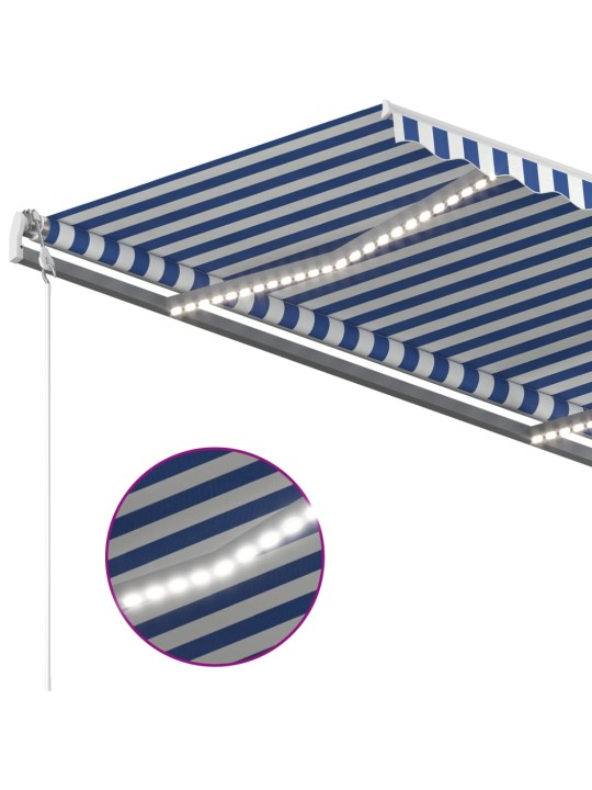 Izvelkama markīze ar led, 4x3,5 m, manuāla, zili balta