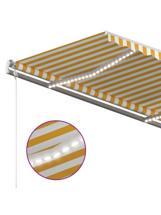 Izvelkama markīze ar led, 4x3,5 m, manuāla, dzeltena, balta