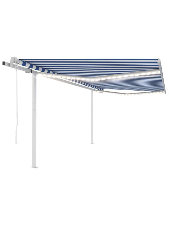 Izvelkama markīze ar led un vēja sensoru, 4x3,5m, zila ar baltu