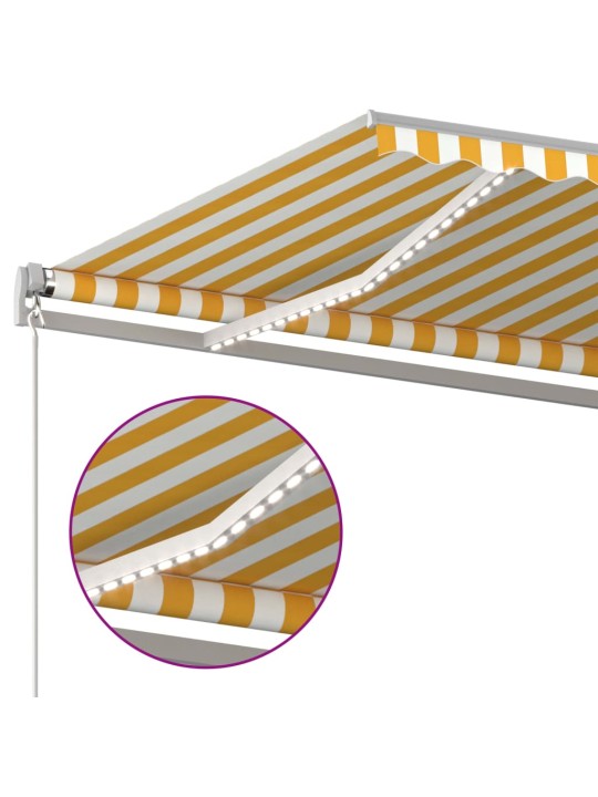 Izvelkama markīze ar led un vēja sensoru, 4x3,5 m, dzeltenbalta
