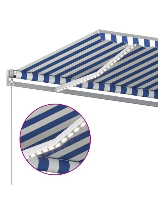 Izvelkama markīze ar led un vēja sensoru, 4,5x3,5 m, zili balta