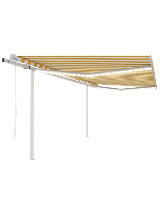 Izvelkama markīze ar led, vēja sensoru, 4,5x3,5 m, dzeltenbalta