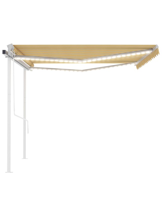 Izvelkama markīze ar led, vēja sensoru, 4,5x3,5 m, dzeltenbalta