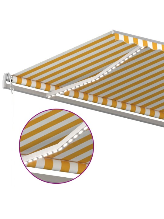 Izvelkama markīze ar led, 5x3,5 m, manuāla, dzeltena, balta