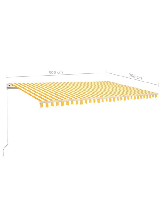 Izvelkama markīze ar led, 5x3,5 m, manuāla, dzeltena, balta