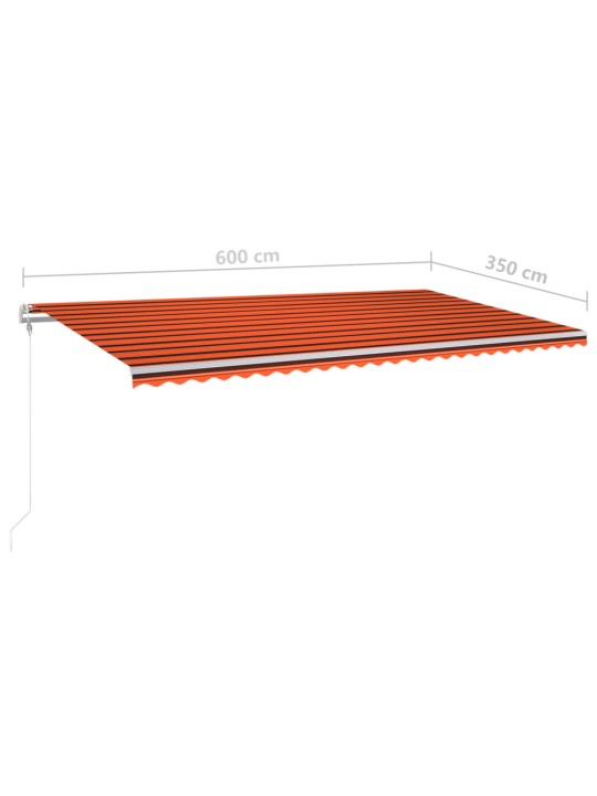 Izvelkama markīze ar kātiem, 6x3,5 m, manuāla, oranža un brūna