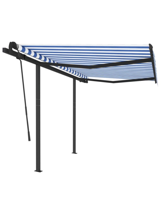 Izvelkama markīze ar stabiem, 3x2,5 m, manuāla, zili balta