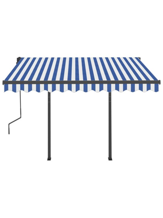 Izvelkama markīze ar stabiem, 3x2,5 m, manuāla, zili balta
