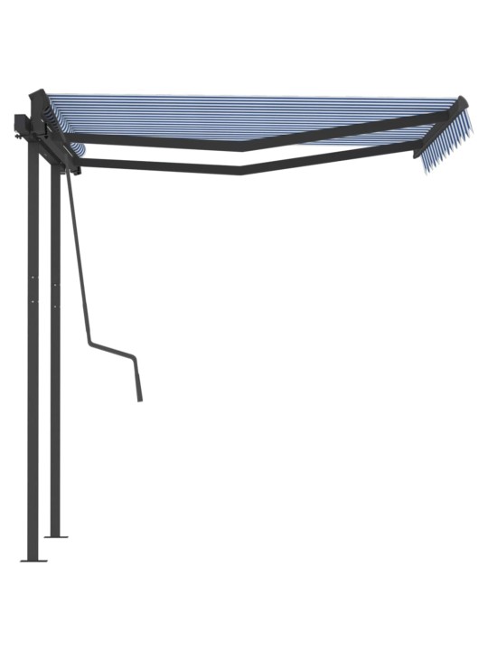 Izvelkama markīze ar stabiem, 3x2,5 m, manuāla, zili balta
