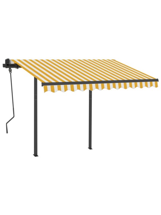 Izvelkama markīze ar stabiem, 3x2,5 m, manuāla, dzelteni balta