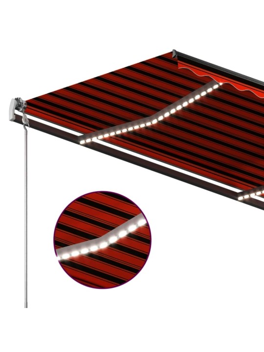 Izvelkama markīze ar led, 3x2,5 m, manuāla, oranža un brūna
