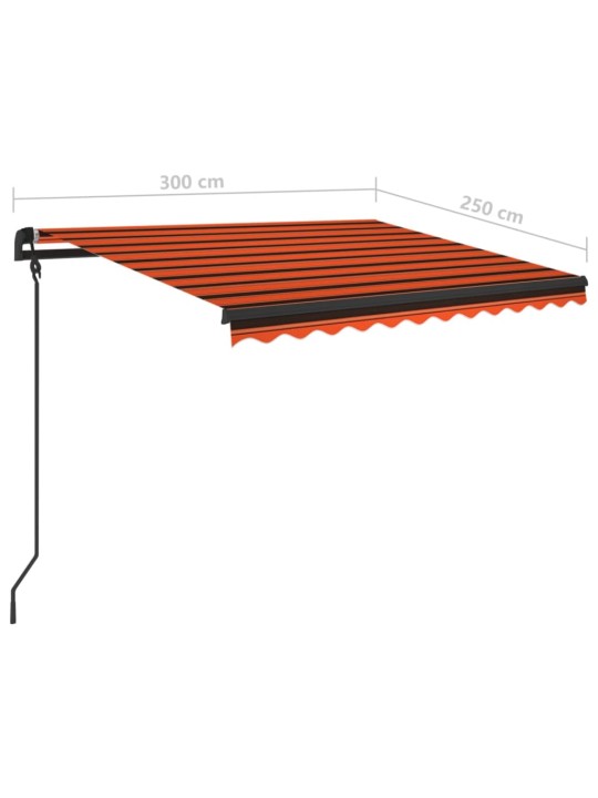 Izvelkama markīze ar led, 3x2,5 m, manuāla, oranža un brūna