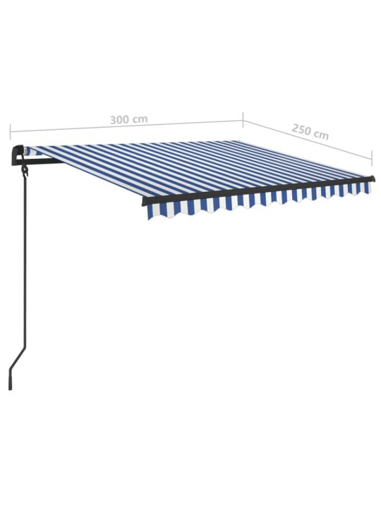 Markīze ar kātiem, 3x2,5 m, automātiska, zila ar baltu