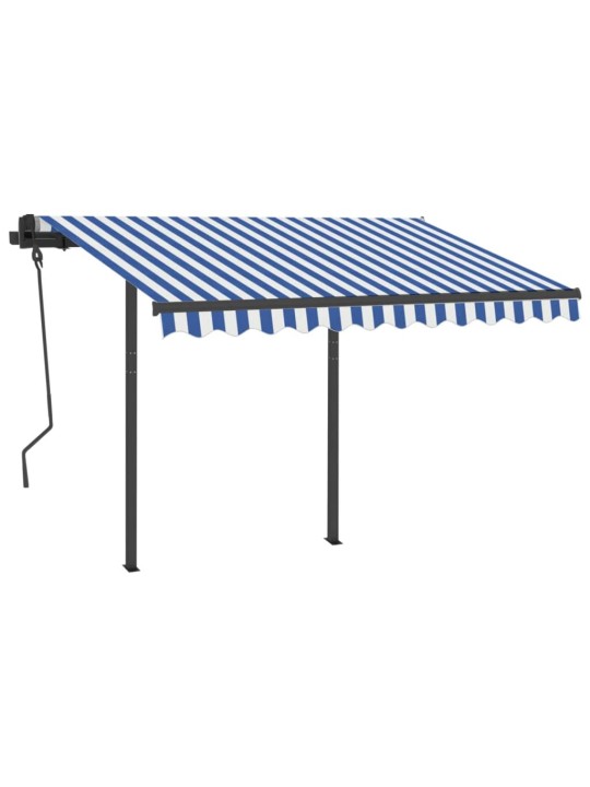 Markīze ar led un vēja sensoru, 3x2,5 m, zila ar baltu
