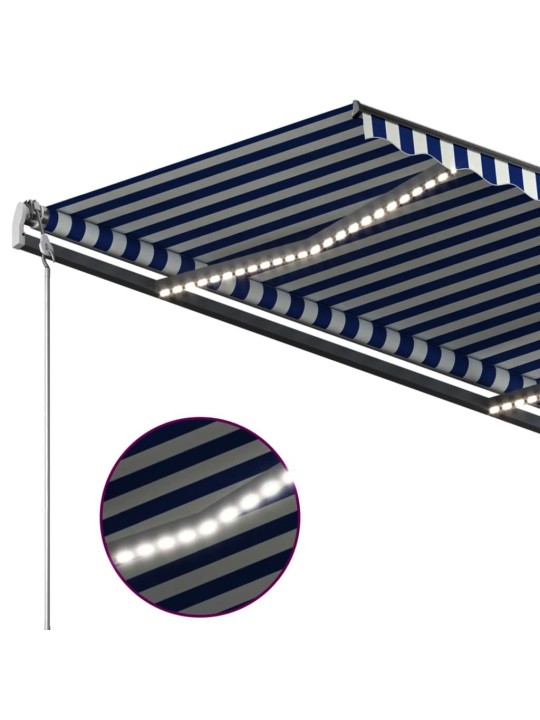 Markīze ar led un vēja sensoru, 3x2,5 m, zila ar baltu