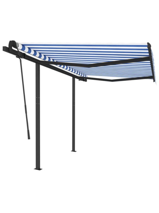 Izvelkama markīze ar stabiem, 3,5x2,5 m, manuāla, zili balta
