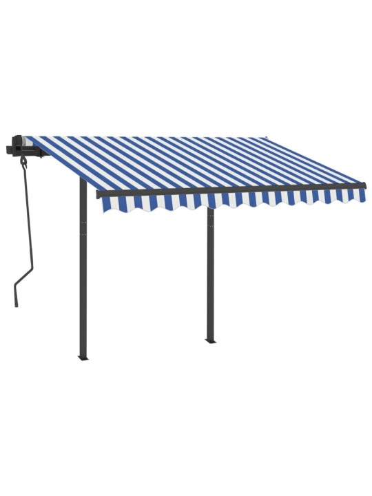Izvelkama markīze ar stabiem, 3,5x2,5 m, manuāla, zili balta