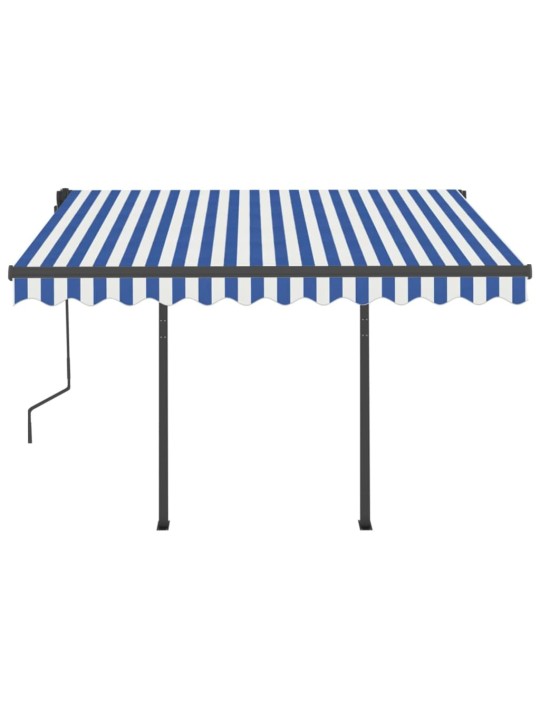 Izvelkama markīze ar stabiem, 3,5x2,5 m, manuāla, zili balta
