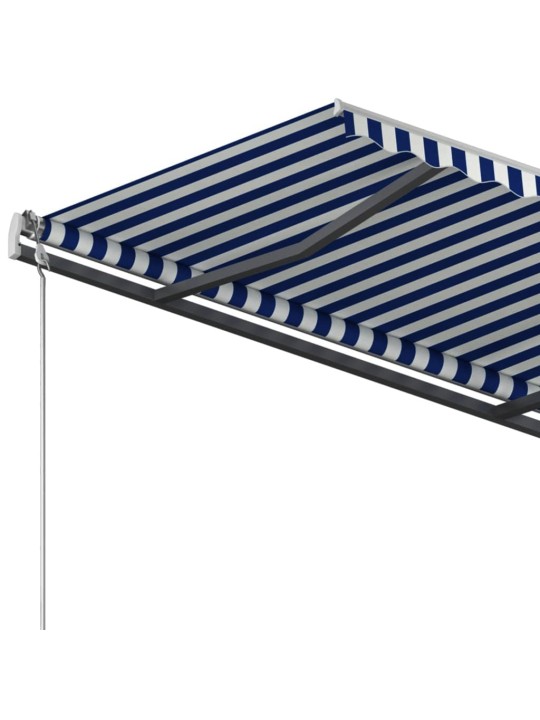 Izvelkama markīze ar stabiem, 3,5x2,5 m, manuāla, zili balta