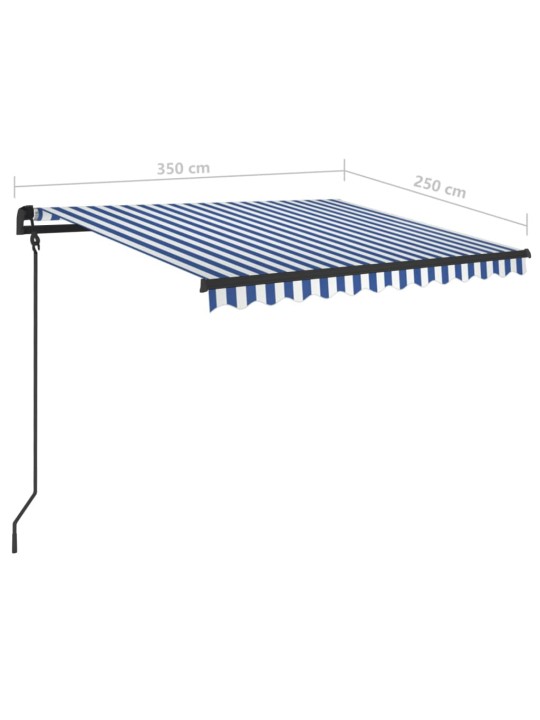 Izvelkama markīze ar stabiem, 3,5x2,5 m, manuāla, zili balta