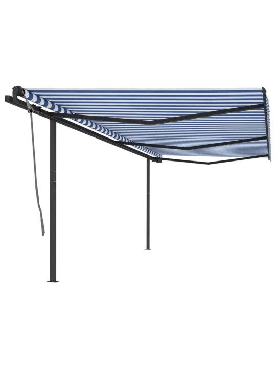 Izvelkama markīze ar stabiem, 6x3 m, manuāla, zila un balta