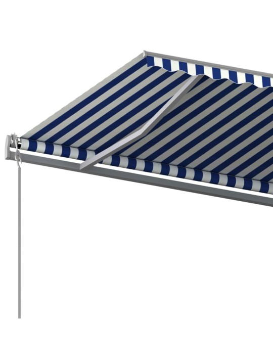 Izvelkama markīze ar stabiem, 6x3 m, manuāla, zila un balta