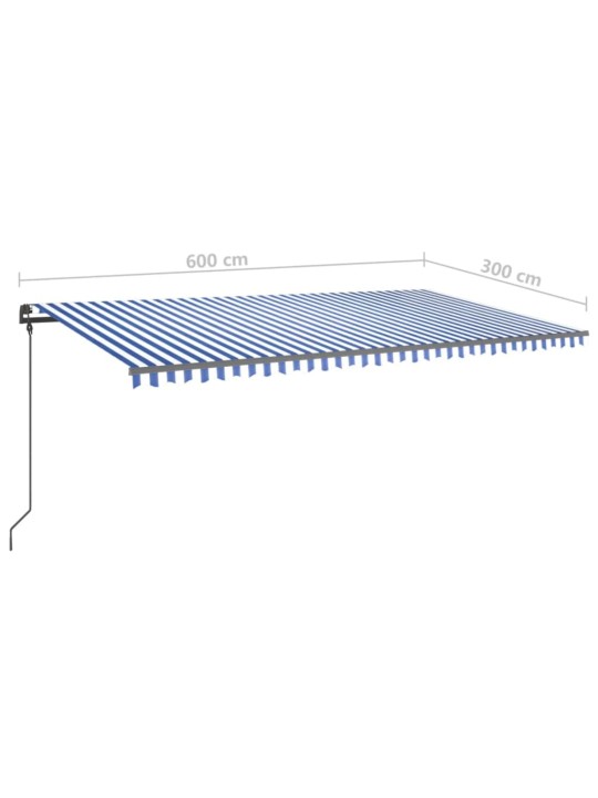 Izvelkama markīze ar led, 6x3 m, manuāla, zila un balta