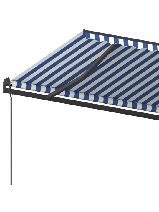 Izvelkama markīze ar stabiem, 6x3,5 m, manuāla, zili balta