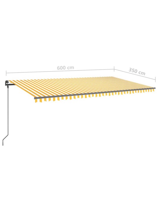 Izvelkama markīze ar led, 6x3,5 m, manuāla, dzelteni balta