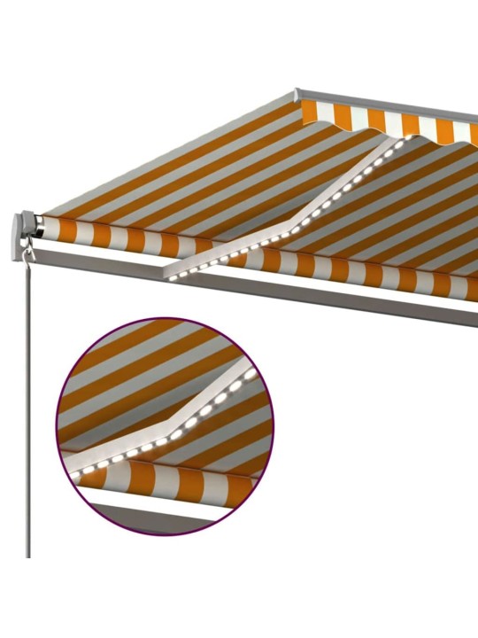 Izvelkama markīze ar led un vēja sensoru, 6x3,5 m, dzeltenbalta