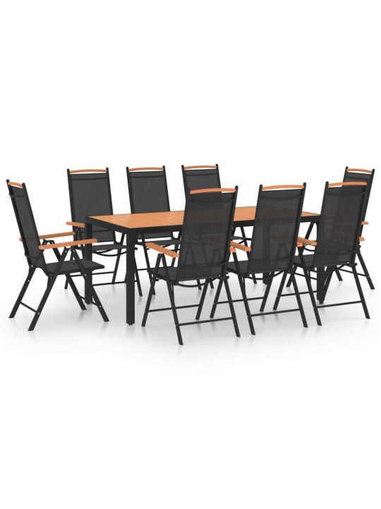 9-daļīgs dārza mēbeļu komplekts, alumīnijs, melns