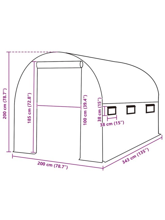 Siltumnīcas rezerves pārsegs, 6,86 m², 200x343x200 cm, zaļš