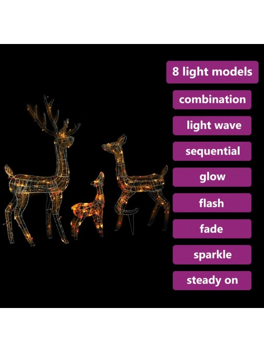 Akrila ziemeļbriežu ziemassvētku dekorācija, 300 krāsainas led