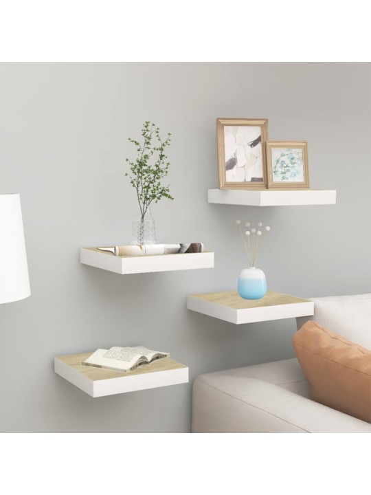 Sienas plaukti, 4 gab., balti, ozolkoka, 23x23,5x3,8 cm, mdf