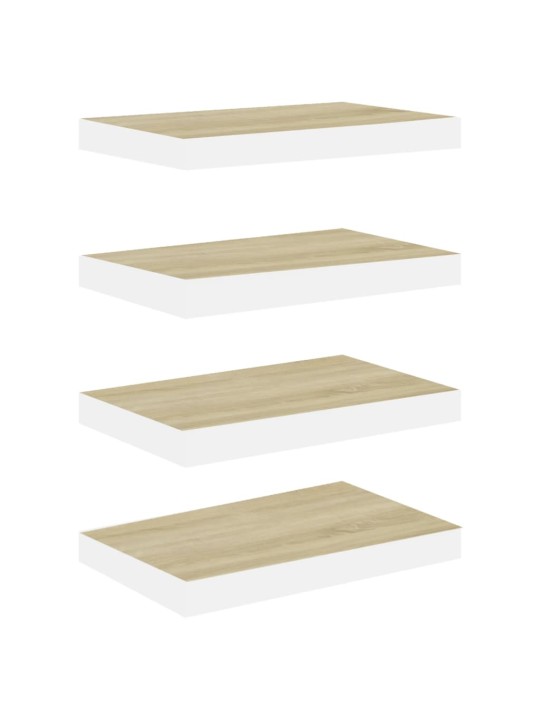 Sienas plaukti, 4 gab., balti, ozolkoka, 40x23x3,8 cm, mdf