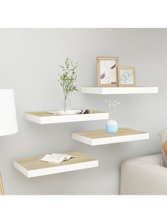 Sienas plaukti, 4 gab., balti, ozolkoka, 40x23x3,8 cm, mdf