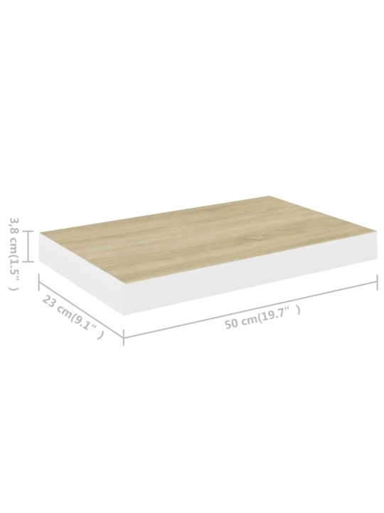 Sienas plaukts, ozolkoka un balta krāsa, 50x23x3,8 cm, mdf