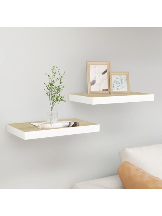 Sienas plaukti, 2 gab., balti, ozolkoka, 50x23x3,8 cm, mdf